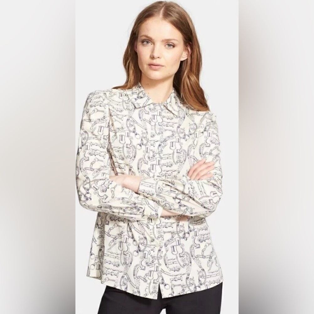 Tory Burch Angelique Blouse Celestial Frentera Nautical Print Sz 0
